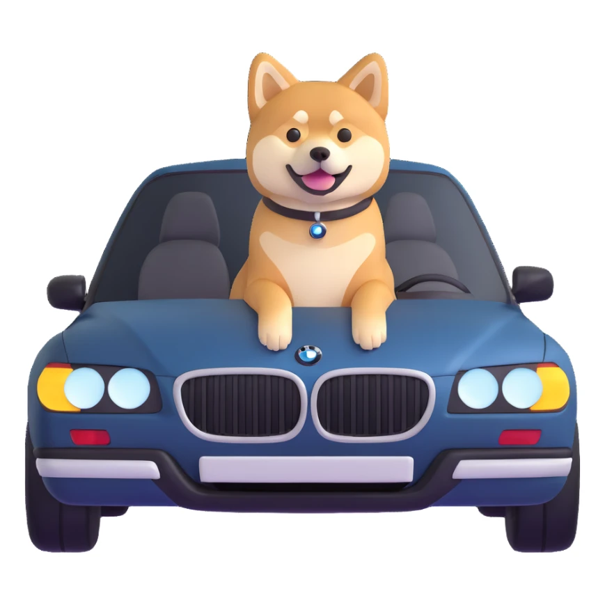 shiba inu sitting inside a BMW car sticker