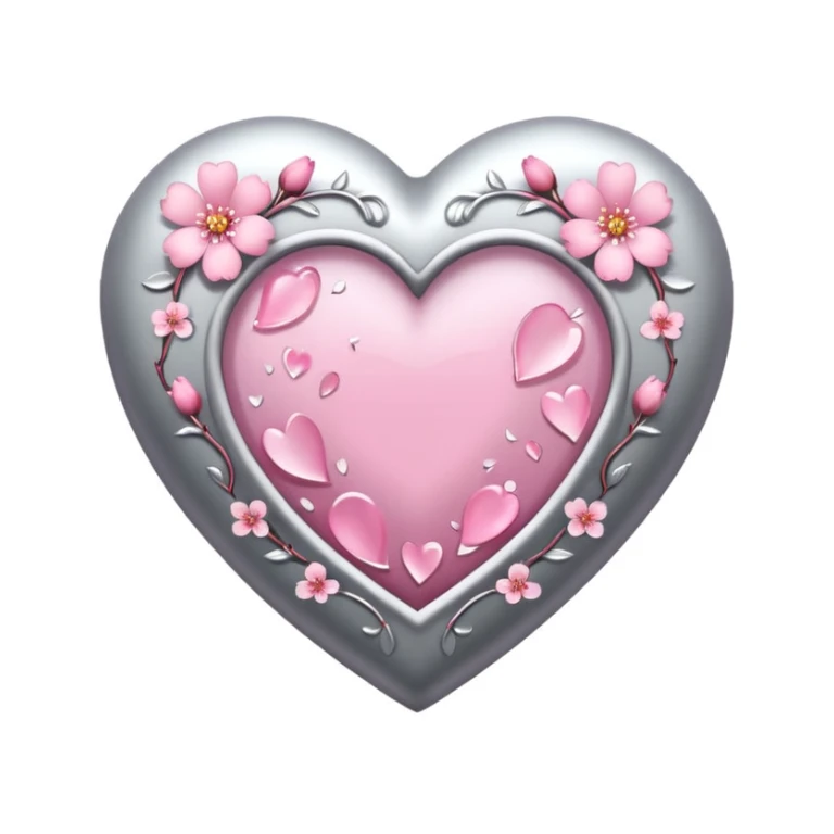 heart with sakura and silver accents sticker