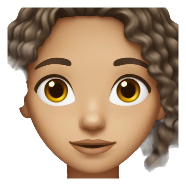 Girl with dark brown defined wavy hair, dark brown eyes and light brunette sticker