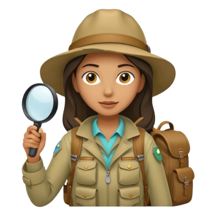 Explorer woman backpack and magnifying glass sticker