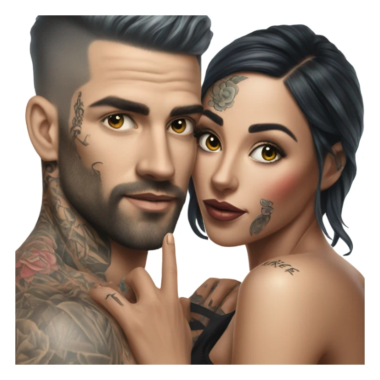 Hyper Realistic beautiful woman touching a very handsome tattooed man sticker