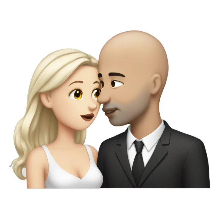 White girl dark hair kissing mixed bald man sticker