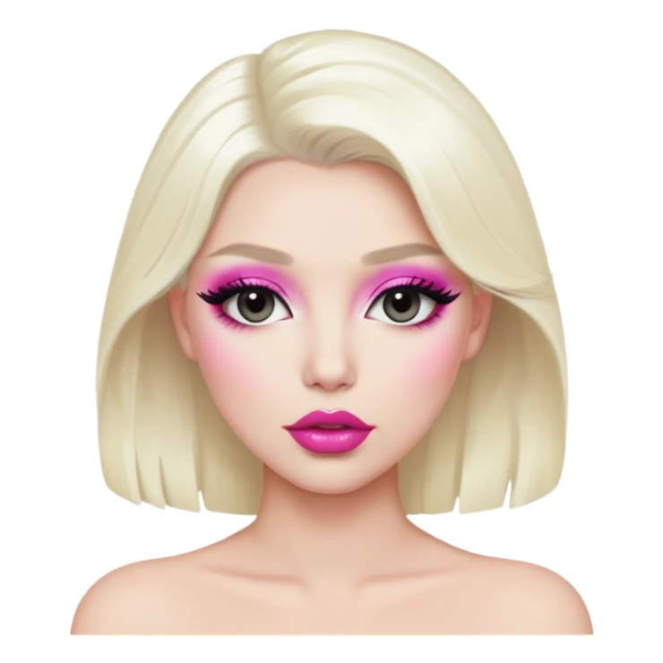 Person with platinum blonde hair, pink lips, and heavy makeup sticker