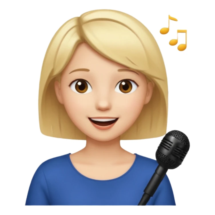 Crea una chica cantando con pelo rubio corto con ojos cafes  sticker
