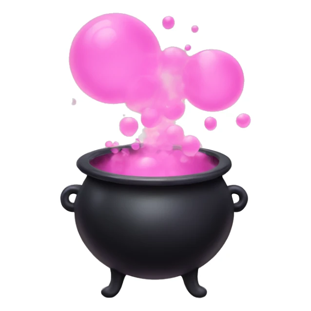 Black witches cauldron with pink bubbles coming out sticker