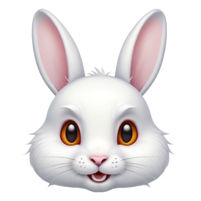 Cinematic Comical White Rabbit Portrait Emoji, Head tilted dramatically with an exaggeratedly amused expression, featuring a pristine white fur with perky, expressive ears and wide, playful dark eyes filled with disbelief, Simplified yet hilariously expressive features, highly detailed, glowing with a slightly sassy glow, high shine, dramatic yet playful, stylized with an air of cheeky mischief, bright and endearing, soft glowing outline, capturing the essence of a spirited and over-the-top bunny, so meme-worthy it feels like it could side-eye its way into internet fame instantly! sticker