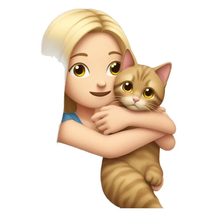 girl with very long blonde hair and  hugging a cat  sticker