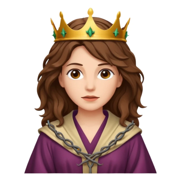 white woman with shoulder length wavy brown hair dressed as Jesus sticker