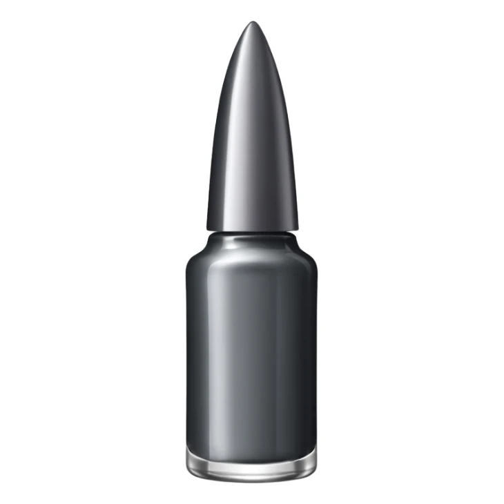 Dark grey metallic   nail polish bottle with a tall pointy cap sticker