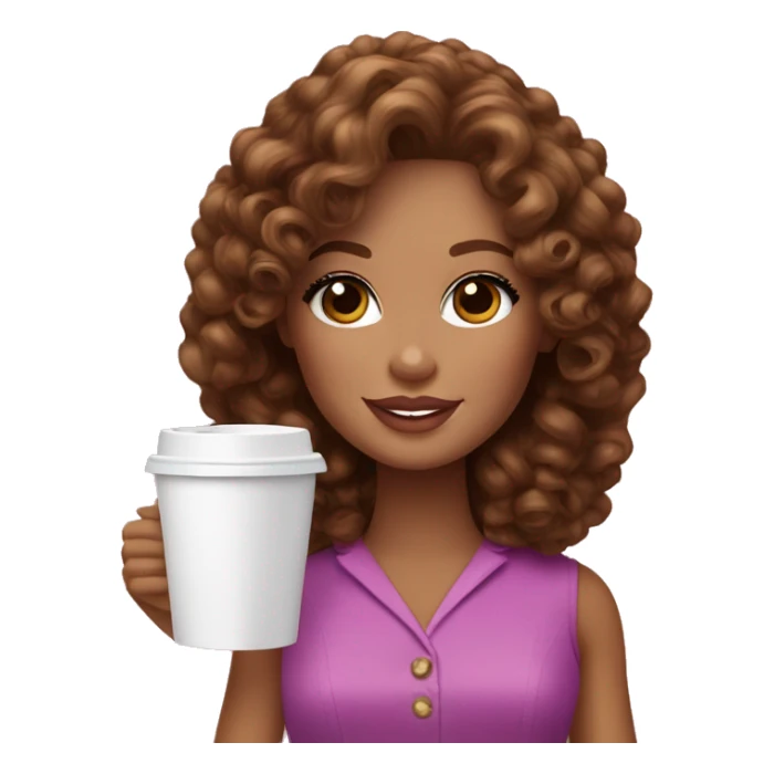 Barbie girl with brown curly hair drinking coffee  sticker