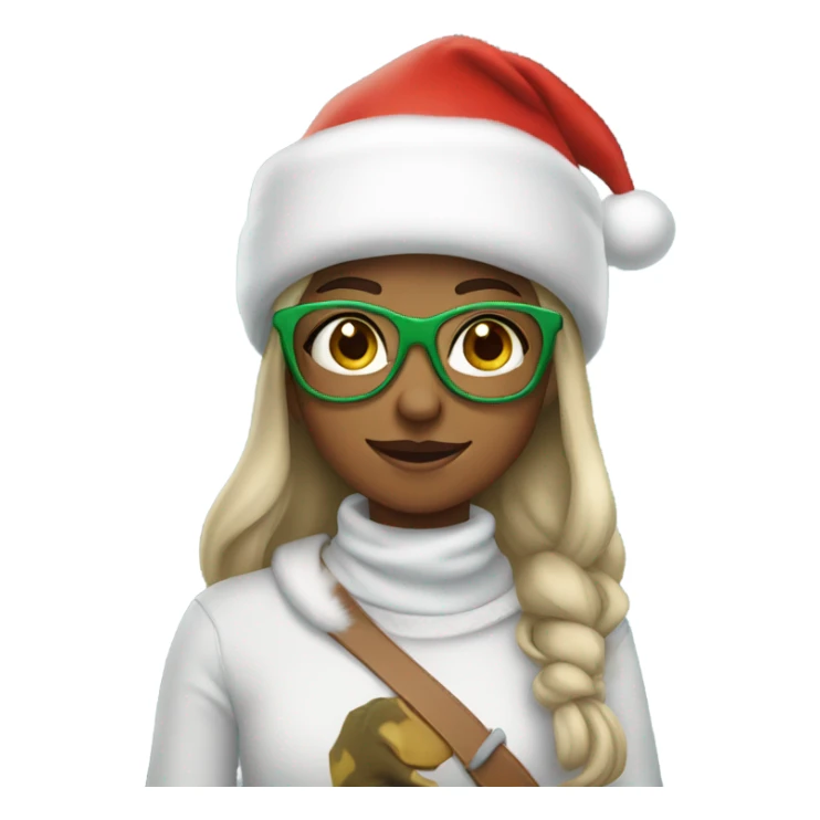 Girl with dinosaur glasses and Santa hat on sticker