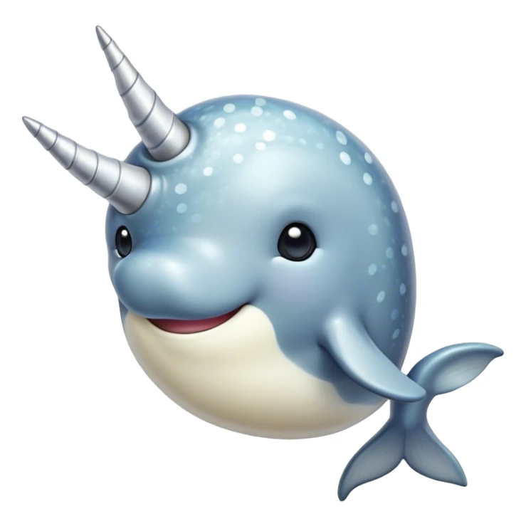 Cinematic Cute Narwhal Portrait Emoji, Head tilted playfully and inquisitively, showcasing a sleek, streamlined body with subtly iridescent, mottled gray skin and a prominently spiraled ivory tusk, complemented by round, sparkling eyes full of gentle wonder, Simplified yet irresistibly adorable features, highly detailed, glowing with a warm, friendly arctic glow, high shine, affectionate and lively, stylized with a touch of whimsical marine charm, soft glowing outline, capturing the essence of a mischievous yet loving narwhal that seems as if it could frolic out of the screen into your heart! sticker
