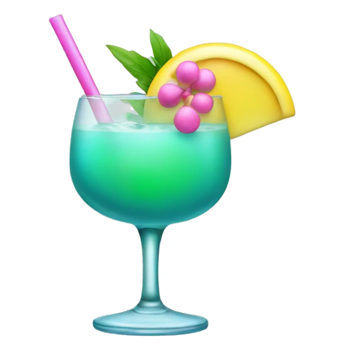 Bluish green cocktail with pink and yellow sticker
