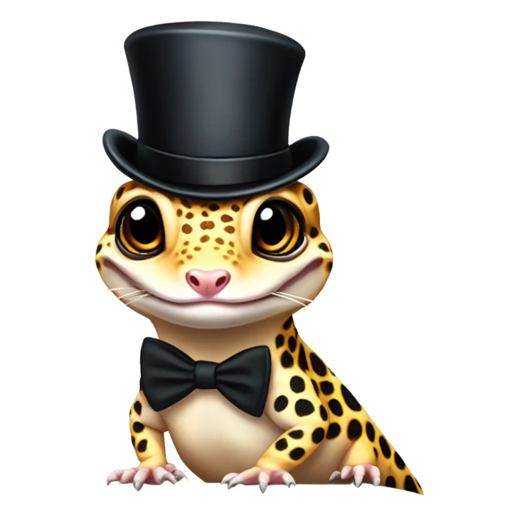 Leopard gecko with top hat and monocle and heat eyes and feather hands sticker
