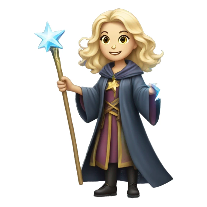 Blonde female wizard with iridescent star wand sticker