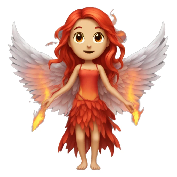 big wings, fire, Beautiful, fairy, red, long hair sticker