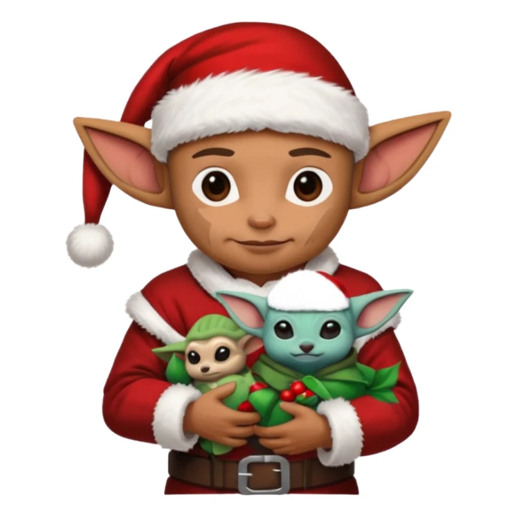 mandalorian holding grogu wearing santa hat sticker