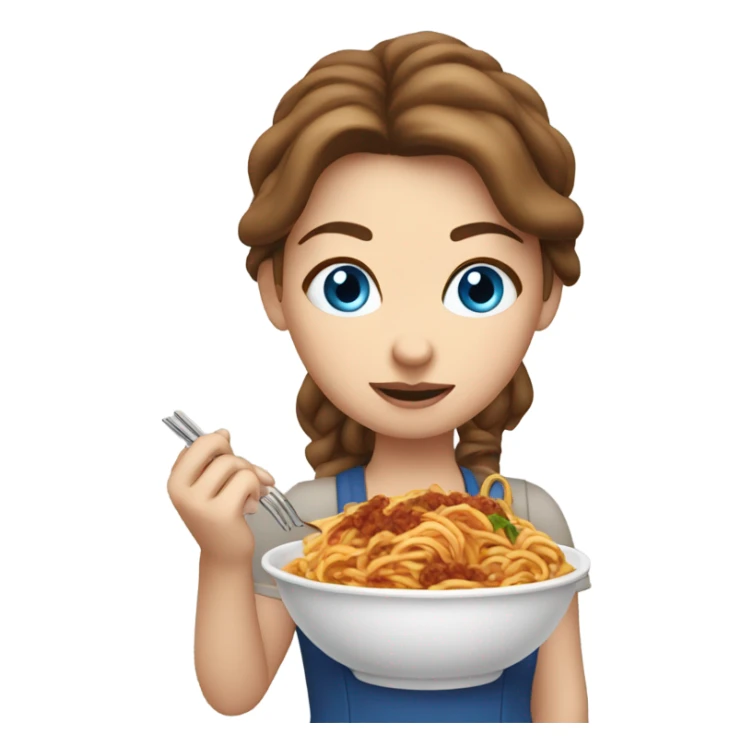 White girl blue eyes brown hair eating spaghetti  sticker