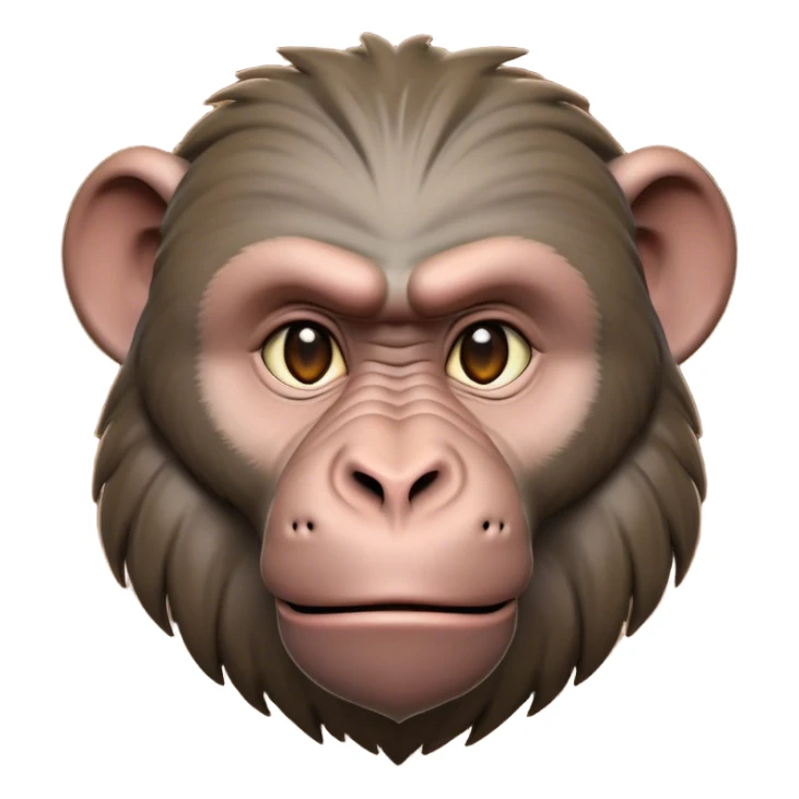 Cinematic Realistic Noble Baboon Portrait Emoji, Poised and commanding, with a robust, muscular build and a richly textured face marked by prominent brows, a powerful jawline, and deep, soulful eyes rendered in natural earthy tones, high shine, intelligent and bold, styled with an air of wild majesty, focused and attentive, soft glowing outline, capturing the essence of a watchful and confident baboon that exudes raw, regal power! sticker