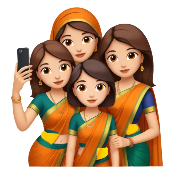 Three girls taking selfie in saree sticker