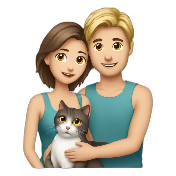 Young European Couple with cat sticker