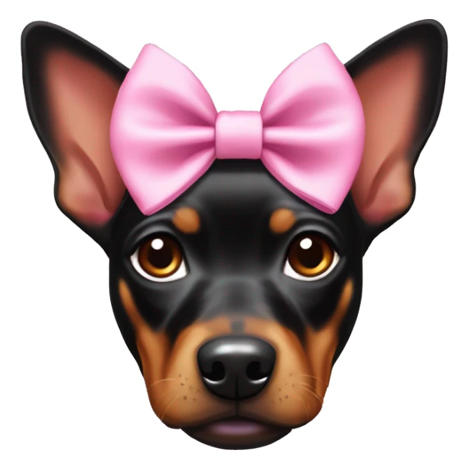 black tan pinscher big ears girly pink bow on head sticker