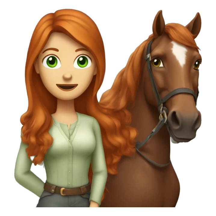 long-haired redhead woman with green eyes, on a horse back riding sticker