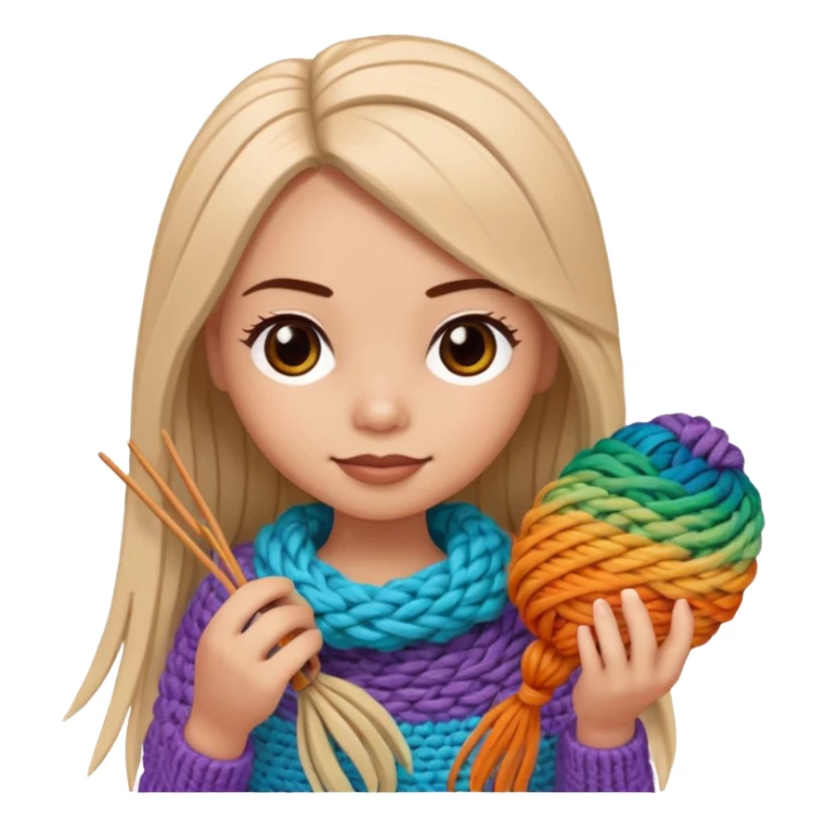 Pegatinas de Mujer con pelo lacio  tejiendo un amigurumi  sticker