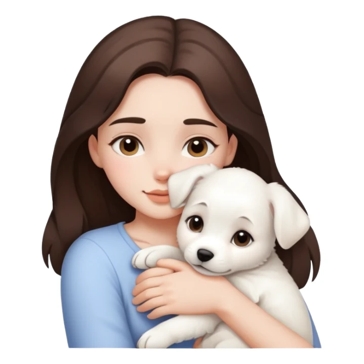One brunette girl hugging pure white puppy sticker