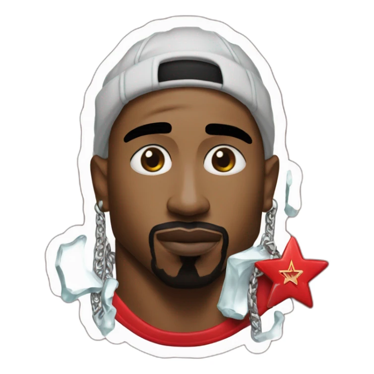 2pac wearing an iced out jewish star pendant and chain, also wearing a red hockey jersey sticker