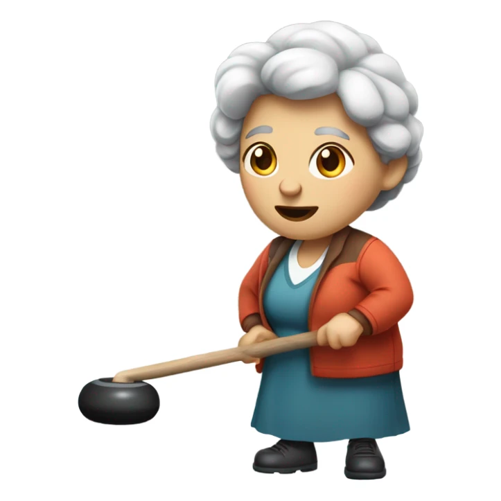 Old woman curling sport sticker