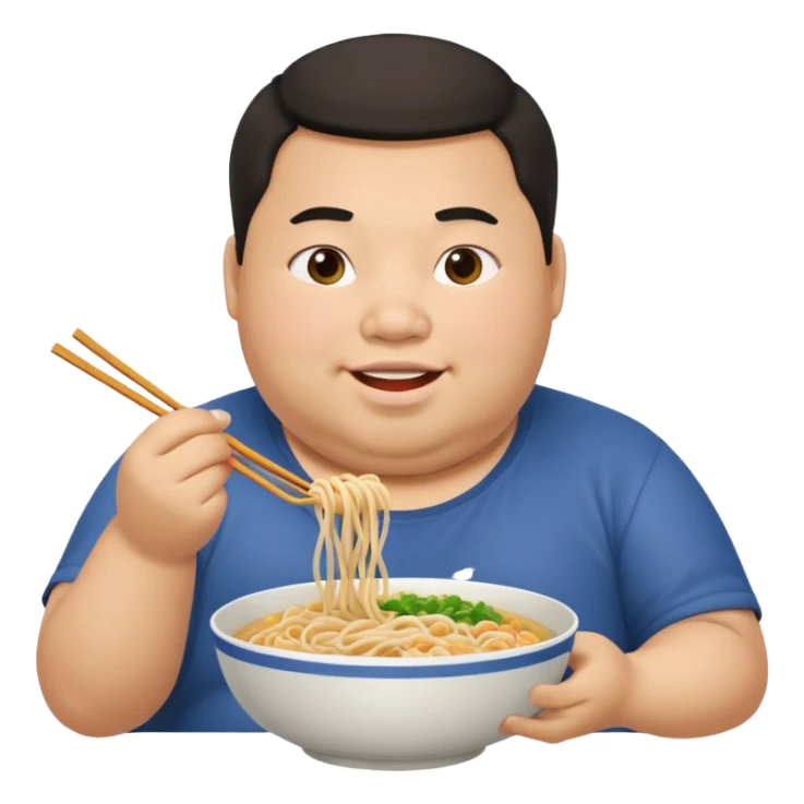 a asian fat guy eating noodles sticker