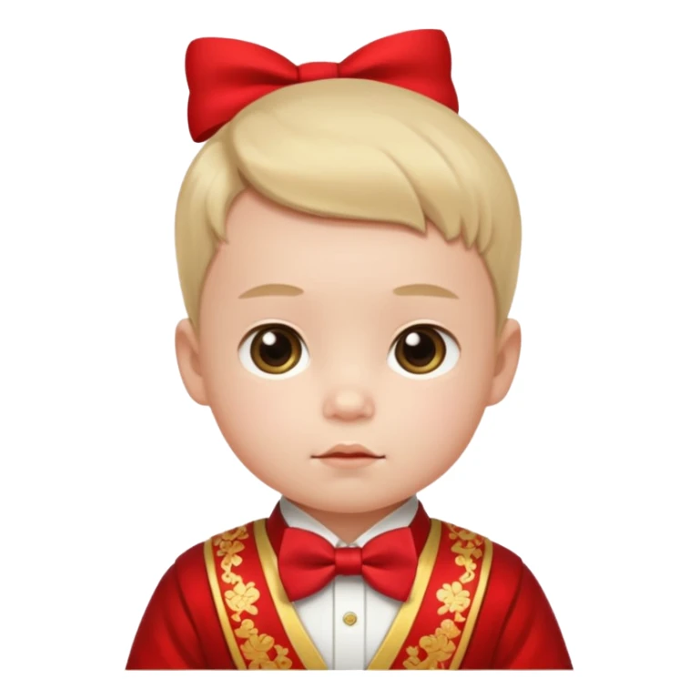 baby guy, wearing chinese royal ancient custome, red bow tie sticker