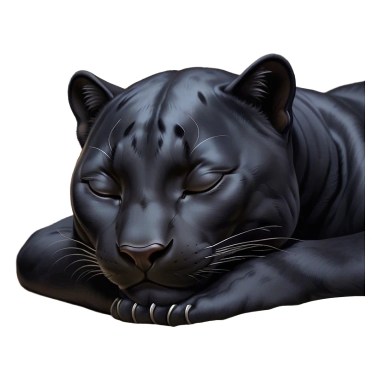 Meme-Worthy cute Sleeping black Panther Portrait Emoji, Head resting peacefully with a contented smile, showcasing a luxuriously sleek form and eyes gently closed in serene slumber, Simplified yet comically adorable features, highly detailed, glowing with a soft, drowsy dark light, high shine, relaxed and utterly lovable, stylized with an air of playful laziness, bright and heartwarming, soft glowing outline, capturing the essence of a sleeping black Panther that feels destined to become the next viral icon of adorable rest! sticker