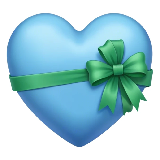 a blue heart wrapped by a green bow sticker