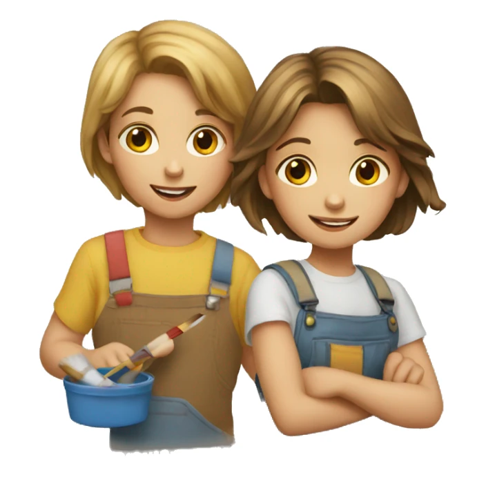 girl and boy painting sticker