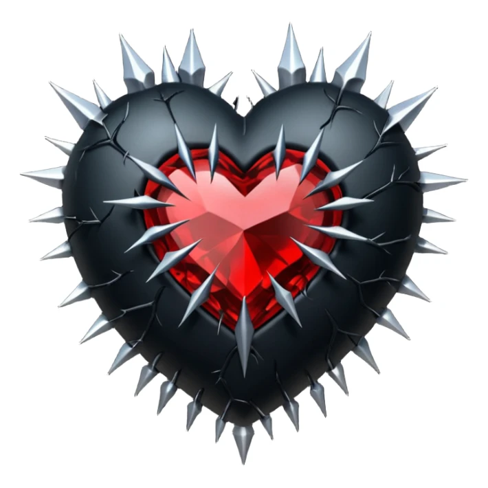 realistic black heart with thorns and a crystal, dark romance sticker