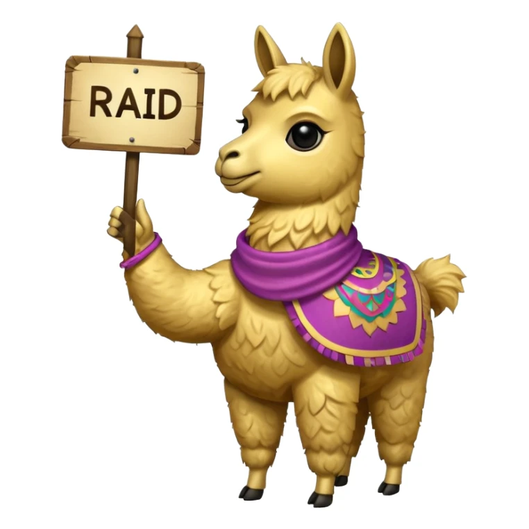 A small golden llama silhouette holding a sign in its mouth that says RAID sticker