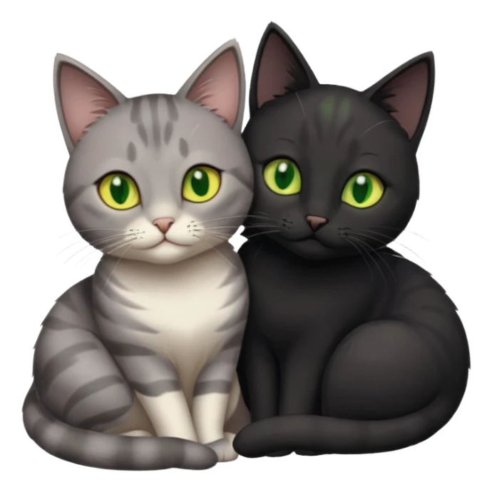 1 grey cat with green eyes and 1 black with yellow/green eyes cat cuddling sticker