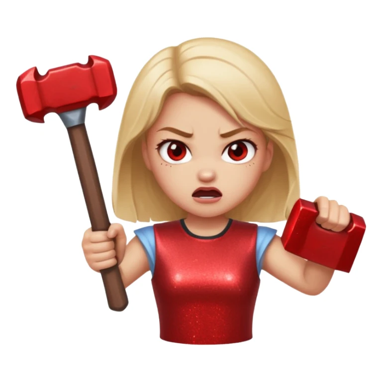 red glitter angry girl with a giant hammer sticker