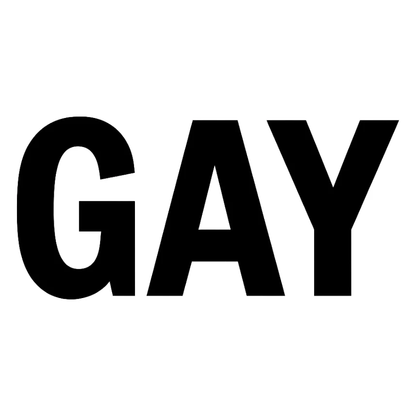 the word GAY in bold black letters sticker