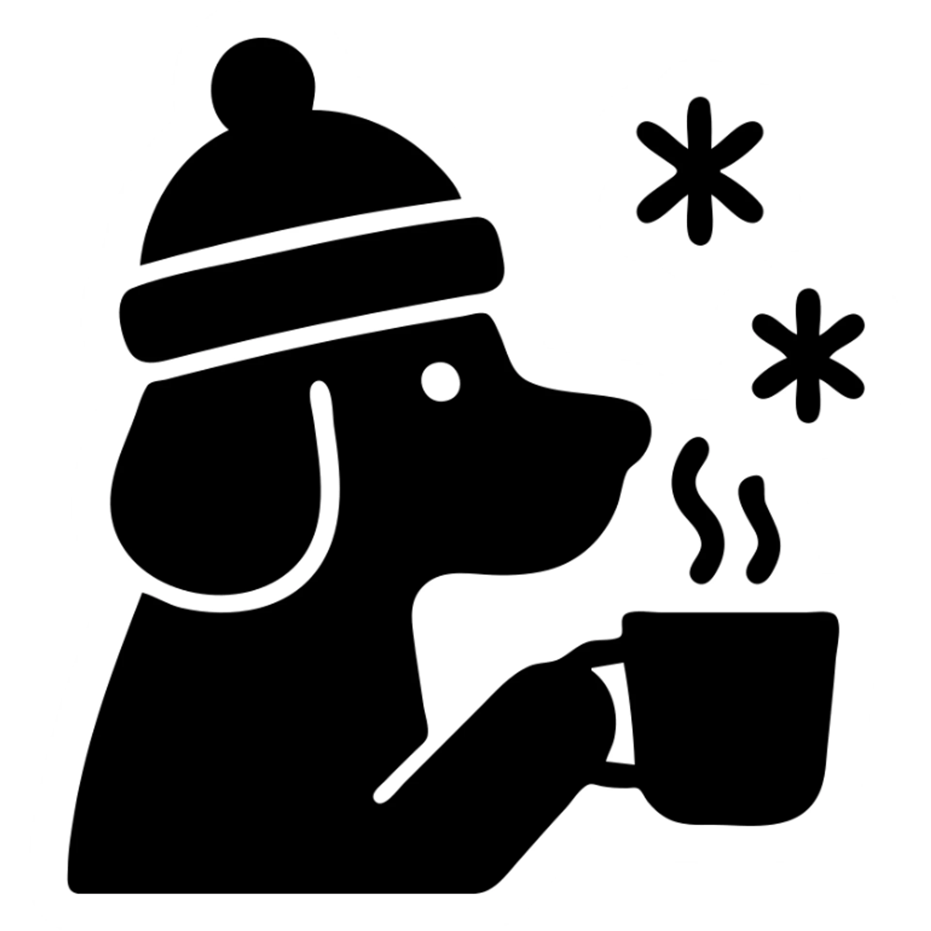 A dog drinking a cup of coffee, outside is cold sticker