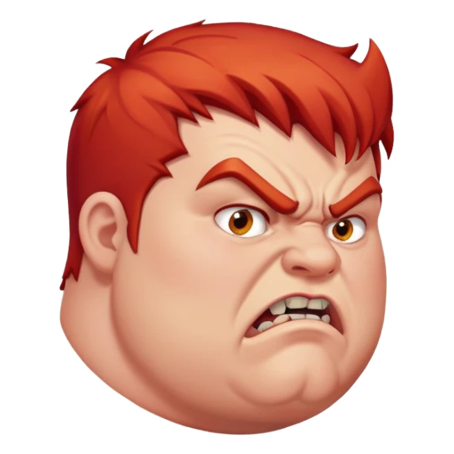 chubby young angry man in profile view with red hair and sharp fangs sticker