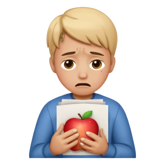 emoji student sad holding paper IELTS 5.5, crying, failure, white background, apple emoji style sticker