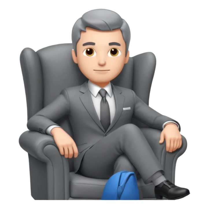 businessman sitting in an armchair, confident relaxed pose, formal suit and tie, professional corporate vibe, 3D cartoon style, mobile game icon style, clean background, no text, no watermark
 sticker