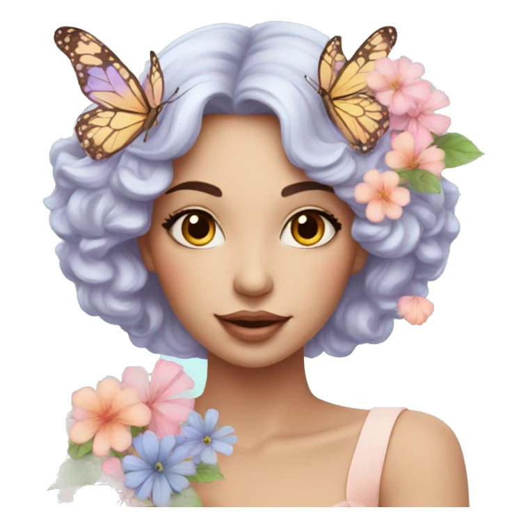 Gorgeous pastel lady with flowers and butterflies sticker