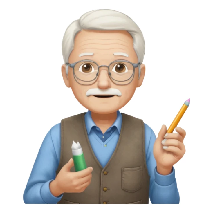 Man teacher: old, wearing vest, wearing glasses, hold chalk on their hand sticker