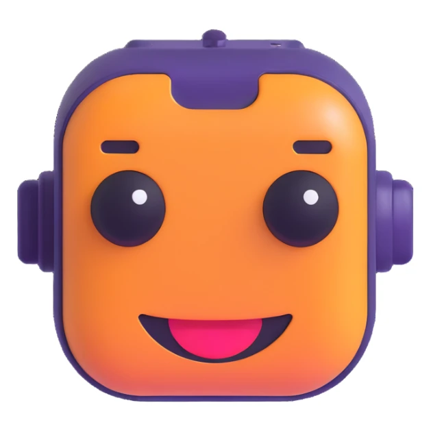 8-bit smiling chatbot head — reminiscent of old RPG characters, with blinking eyes and simple animated mouth. sticker