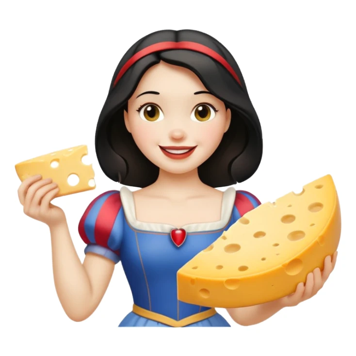  smiling Snow White holding wedge of cheese sticker