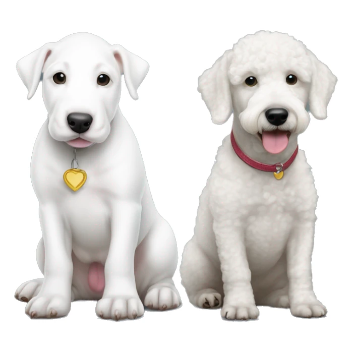 one white bull terrier puppy and one white standard poodle  sticker